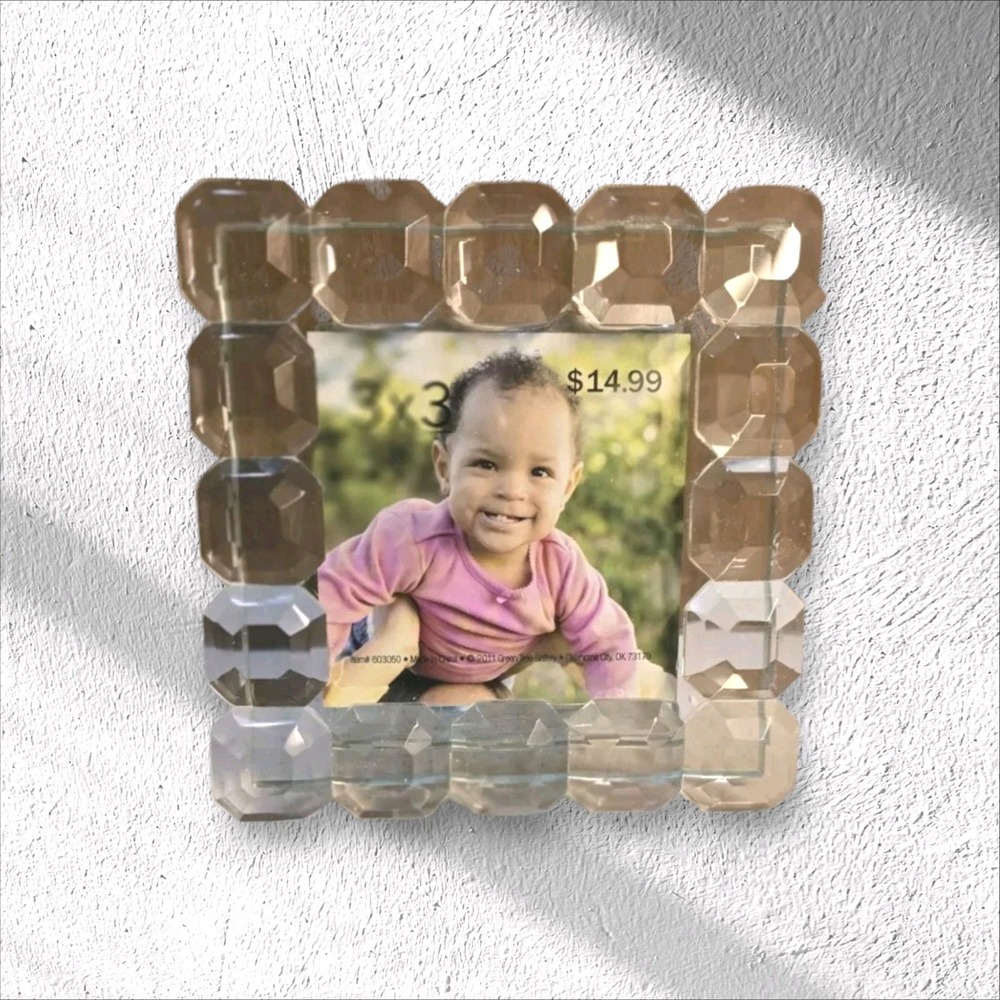 New Modern Solid Glass 5x5 Picture Frame Holds 3x3 Photo